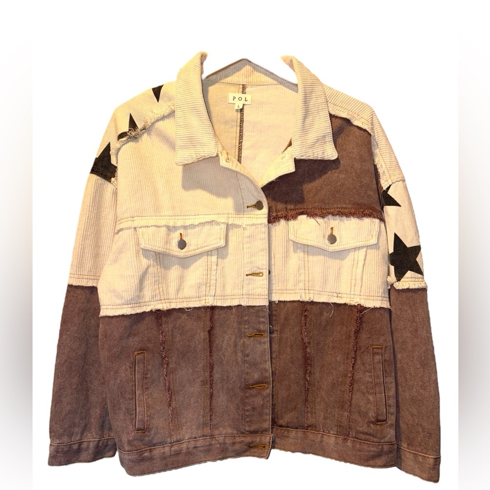 Pol Cream And Brown Star Patchwork Jacket - image 1